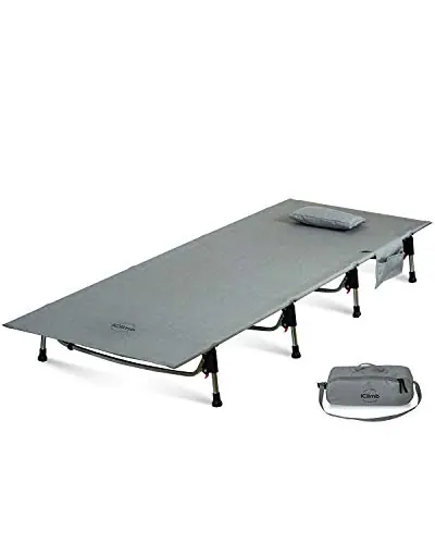 iClimb Super Easy Assemble Folding Cot Ultralight Compact Heavy Duty with Carry Bag for Adults Camping Backpacking (Grey)