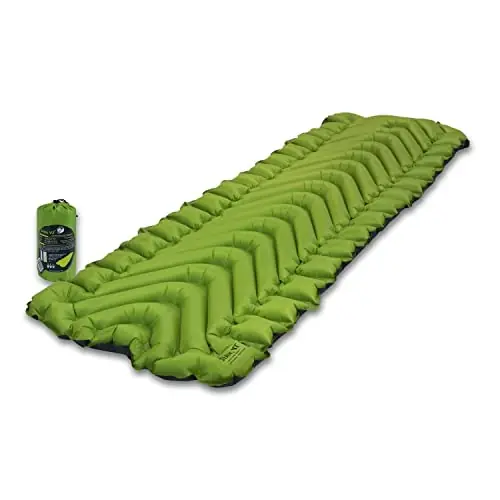 KLYMIT Static V2 Inflatable Sleeping Pad Portable, Ultralight, Easy to Inflate, Foldable Air Bed for Camping, Backpacking & Hiking — Green