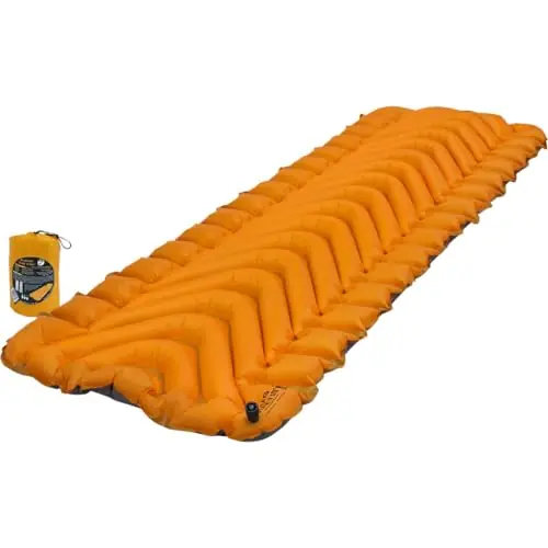 KLYMIT Insulated Static V Lite Inflatable Sleeping Pad Comfortable, Lightweight, Easy to Inflate, Portable Air Bed for Hiking, Backpacking & Camping — Orange