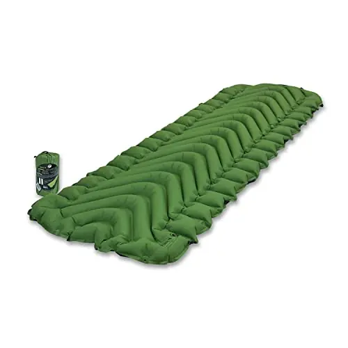 KLYMIT Static V Lightweight Inflatable Sleeping Pad Comfortable, Lightweight, Easy to Inflate Portable Air Bed Mattress for Camping, Backpacking and Hiking — Green