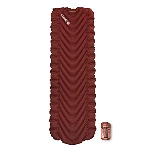 KLYMIT Insulated Static V Inflatable Sleeping Pad Comfortable, Lightweight, Easy to Inflate, Portable Air Bed Mattress for Camping, Backpacking and Hiking — Red