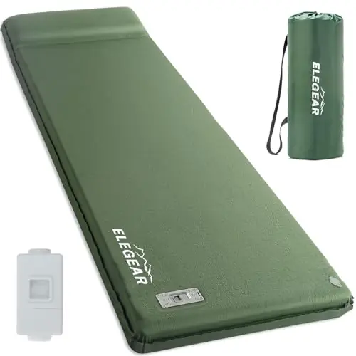 Elegear CumbreX™ Self Inflating Sleeping Pad, Built-in Electric Pump 3.15" Ultra-Thick Memory Foam Camping Mattress with Pillow Sleeping Pad for Camping R-Value 9.5 Foam Camping Pad Army Green Single