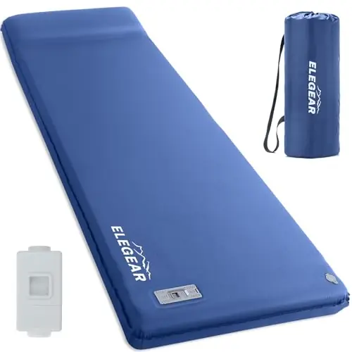 Elegear CumbreX™ Self Inflating Sleeping Pad, Built-in Electric Pump 3.15" Ultra-Thick Memory Foam Camping Mattress with Pillow Foam Sleeping Pad for Camping R-Value 9.5 Foam Camping Pad for Travel
