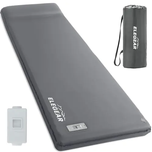 Elegear CumbreX™ Self Inflating Sleeping Pad, Built-in Electric Pump 3.15" Ultra-Thick Memory Foam Camping Mattress with Pillow Foam Sleeping Pad for Camping R-Value 9.5 Foam Camping Pad for Travel