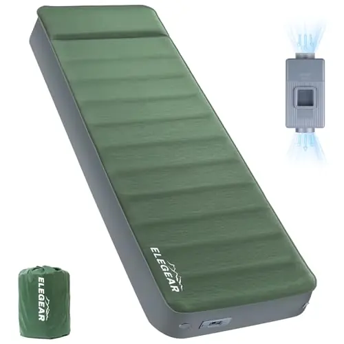 Elegear CumbreX™ Air & Foam Self Inflating Sleeping Pad, Built-in Electric Pump 4" Ultra-Thick Memory Foam Camping Mattress with Pillow Camping Pad 4-Season R-value 9.5 Camp Mat for Traveling - Single