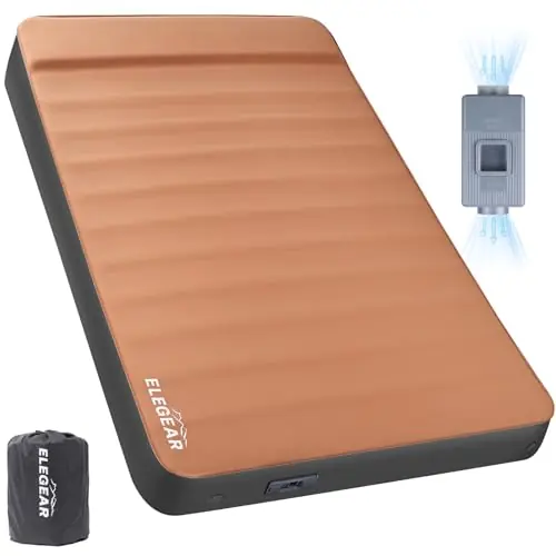 Elegear CumbreX™ Air & Foam Self Inflating Sleeping Pad, Built-in Electric Pump 4" Ultra-Thick Memory Foam Camping Mattress with Pillow Double Camping Pad 4-Season R-Value 9.5 Camp Mat (Khaki,Full)
