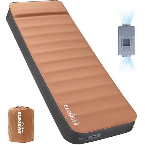 Elegear CumbreX™ Air & Foam Self Inflating Sleeping Pad, Built-in Electric Pump 4" Ultra-Thick Memory Foam Camping Mattress with Pillow Camping Pad 4-Season R-Value 9.5 Camp Mat (Khaki,Single)