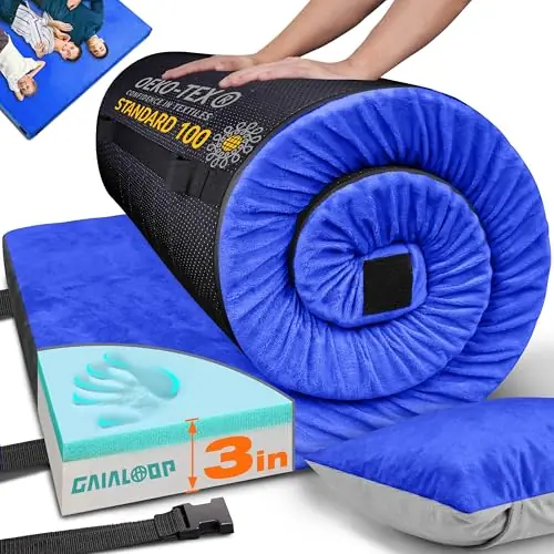 Gaialoop 3 Inch Memory Foam Camping Mattress, Dual Layer Thick Sleeping Camp Pad for Car Tent Cot, Roll-Up Portable Glamping Floor Bed for Guests Sleepover[Queen 80 * 60 * 3"]