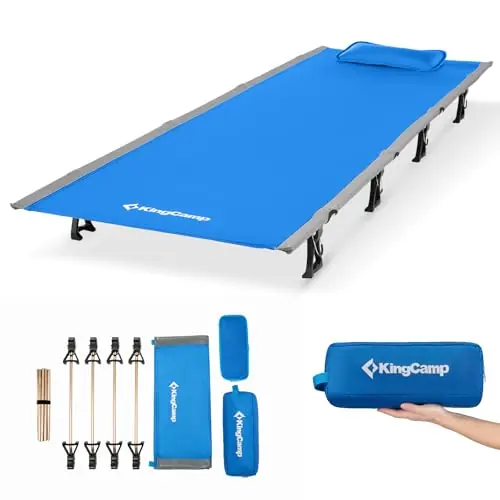 KingCamp Ultralight Camping Cot, Portable Folding Tent Camping Cot, 265 Lbs Heavy Duty Sleeping Cot with Pillow for Adults Outdoor Backpacking Travel Hiking, Blue