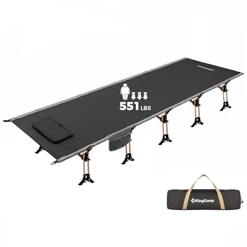 KingCamp Oversized XXL Camping Cot, Folding Portable Lightweight Ultralight Large Wide Heavy Duty 551lbs Sleeping Bed for Adult Backpacking Outdoor Travel Hiking Tent, Black