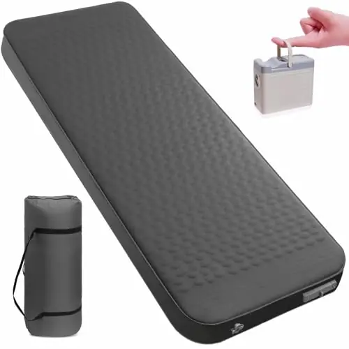 TPYOCQU Self Inflating Sleeping Pad with Electric Pump, 3.15" Ultra-Thick Memory Foam Camping Sleeping Mat with Pillow, 9.5 R-Value Insulated Camping Pad Mattress for Travel Car Tent (Grey-4Inches)