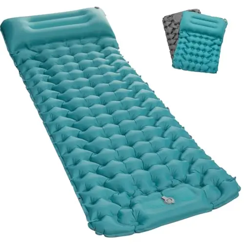 Seektain Inflating Sleeping Pad Mattress for Camping Inflatable Camping Bed with Built-in Foot Pump for Tent - 4" Extra Thick Mat Air Cot for Floor - Blue