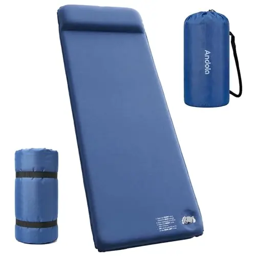 Andola Self-Inflating Sleeping Pad for Camping, 3" Ultra-Thick Outdoor Camping Mat with Pillow & 9.5 R-Value, Insulated All-Season Foam Camping Mattress for Camping Travel Tent Car