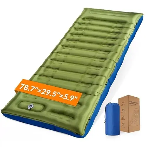 NINTYNINE Camping Sleeping Pad, 5.9" Extra-Thick Reinforced Camping Pad with Built-in Pillow & Foot Pump, Ultralight Compact Inflating Sleeping Mat for Backpacking Hiking Travel Tent Beach