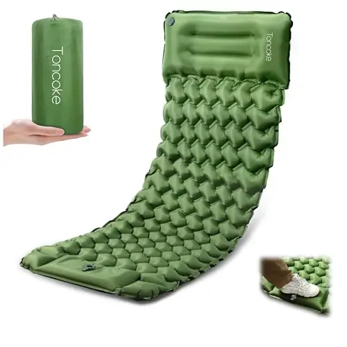 Toncoke Sleeping Pad, Extra Thick & Ultralight Inflatable Sleeping Pad with Pillow, 30s Foot Pump, 3.54” Camping Mat for Comfort, Durable for Camping, Hiking, Backpacking