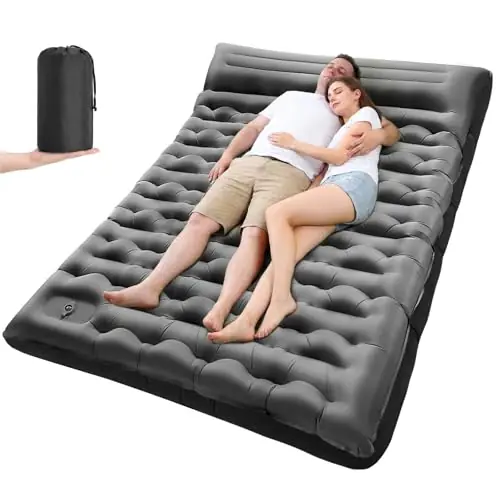 LLUAII Double Sleeping Pad for Camping, 5.9 Inch Thick Self Inflating Sleeping Mat for Camping with Built in Pillow and Foot Pump, 2 Person Camping Mattress for Backpacking Hiking