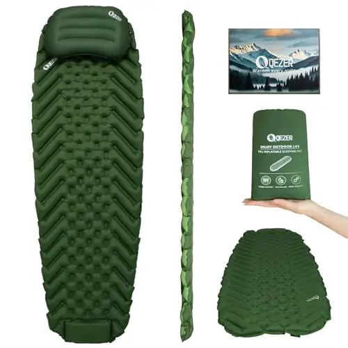 QEZER Ultralight Backpacking Sleeping Pad for Camping, with Inflatable Neck Camping Pillow, Lightweight Inflatable Sleeping Pad for Adults, Portable for Hiking, Car Travel - Durable & Comfortable