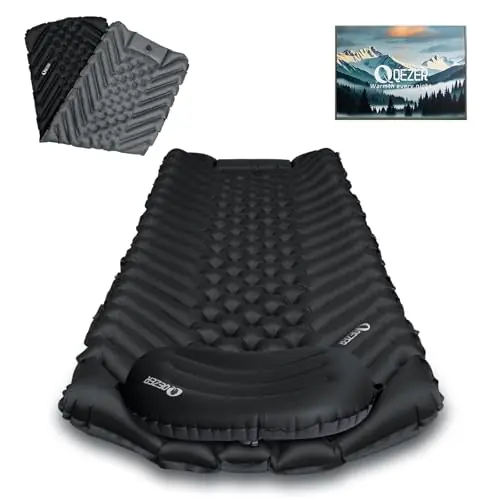 QEZER Ultralight Backpacking Sleeping Pad for Camping, with Inflatable Neck Camping Pillow, Lightweight Inflatable Sleeping Pad for Adults, Portable for Hiking, Car Travel - Durable & Comfortable