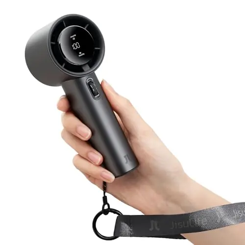 JISULIFE Handheld Fan Pro Series - Extreme Cooling Output 1-100 Speed Scroll Wheel, Metal Body, Digital Display, 1.5H Fast Charge, 5000mAh-Portable Fan for Travel Outdoor, Gifts for Women Men(Grey)