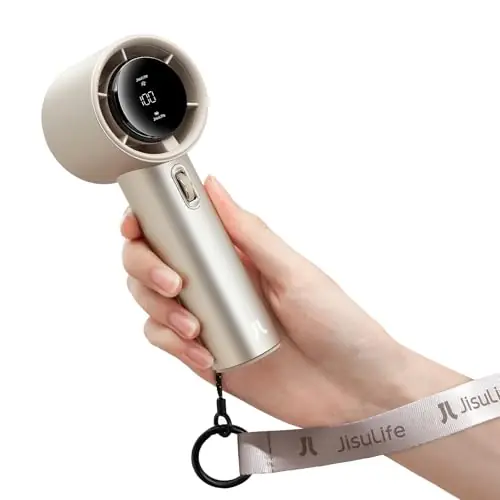 JISULIFE Handheld Fan Pro Series - Extreme Cooling Output 1-100 Speed Scroll Wheel, Metal Body, Digital Display, 1.5H Fast Charge, 5000mAh-Portable Fan for Travel Outdoor, Gifts for Women Men(Brown)