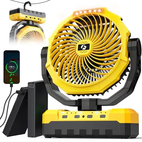 Korbot 36000mAh Portable Camping Fan - 120HRS Rechargeable Fan with Detachable Battery with LED & Remote - 4 Speeds Battery Powered for Tent,Travel, Office, Jobsite