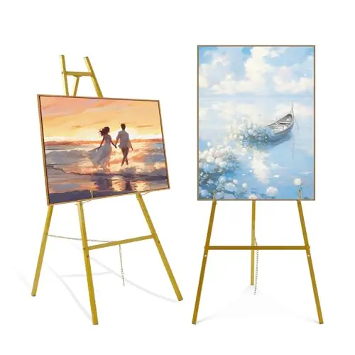 Gold Easel Stand for Sign–Adjustable Floor Heavy Duty Metal Display Easel for Wedding Signs, Art