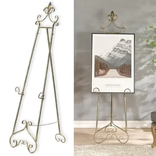 60” H Vintage Easel Stand for Sign, Large Adjustable Metal Display Standing for Displaying Pictures