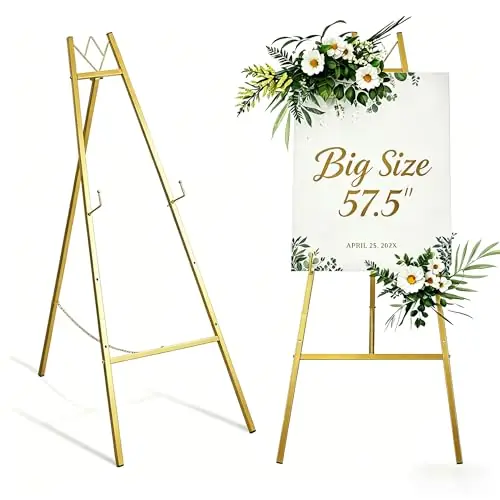 Gold Easel Stand for Wedding Sign, Heavy Duty Metal Display Stand, 4-Tier Height
