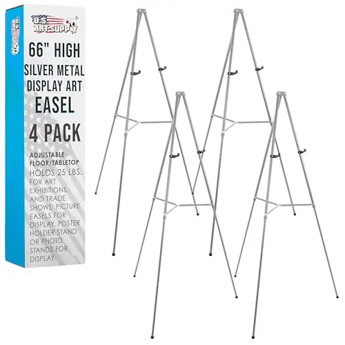 Art Supply 66" High Gallery Silver Aluminum Display Easel and Presentation Stand