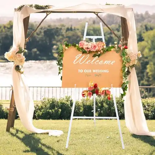 CroBlissful White 50" Easel Stand for Wedding Sign Adjustable 3Tier Height Display Easel with Chain Heavy Duty