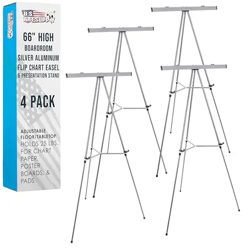 U.S. Art Supply 66" High Classroom Silver Aluminum Flip Chart Easel & Presentation Stand