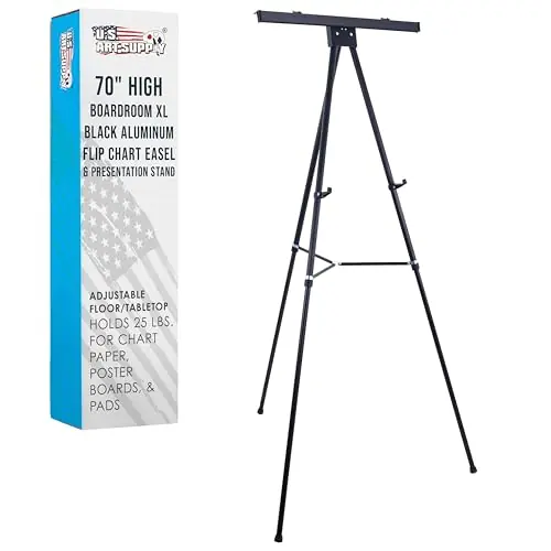 High Boardroom XL Black Aluminum Flip Chart Easel & Presentation Stand - Adjustable Floor/Tabletop