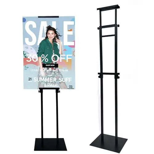 Double Sided Display Stand Adjustable to 80 inches for Poster Board & Foam Board, Column Sign Holder for Business Lobby