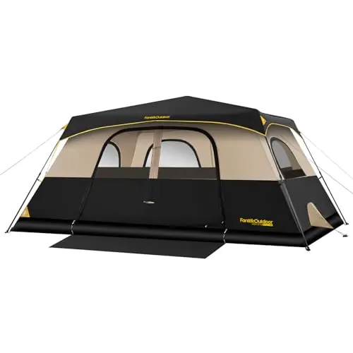 FanttikOutdoor Zeta C10 Pro Camping Tent 10 Person Instant Cabin Tent Setup in 60 Seconds with Rainfly & Windproof Portable with Carry Bag for Family Camping & Hiking, Khaki