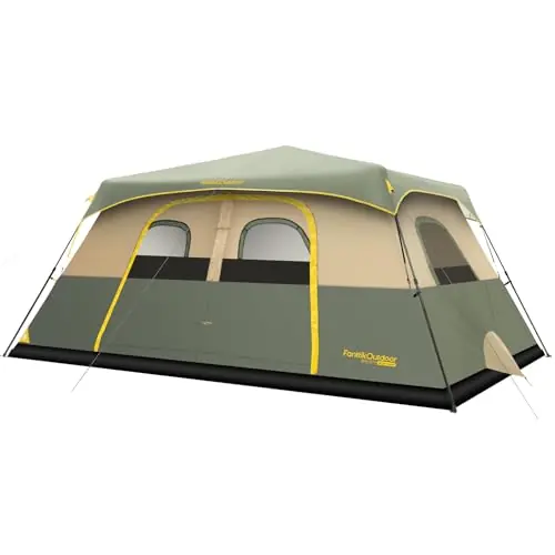 FanttikOutdoor Zeta C10 Pro Camping Tent 10 Person Instant Cabin Tent Setup in 60 Seconds with Rainfly & Windproof Portable with Carry Bag for Family Camping & Hiking, Upgraded Ventilation, Green