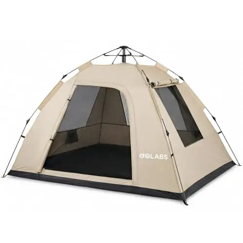 Golabs CT3 2 Person Instant Camping Tent, 1-Minute Setup by Pre-Attached Pole, 4 Side Mesh & Door Ventilation, Lightweight 4.8lbs Portable Design with Carry Bag, Inner Storage Pockets & Hooks for Park