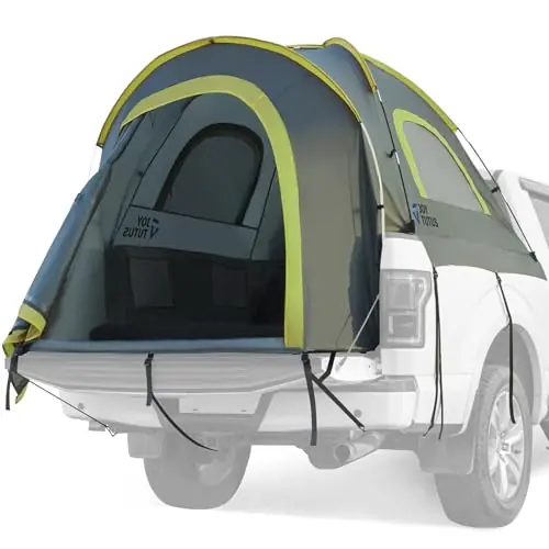 JOYTUTUS Pickup Truck Tent 2.0, Waterproof PU2000mm Double Layer for 2 Person, Portable Truck Bed Tent with Rainfly, 5.5‘-5.8‘ Camping Preferred - Green
