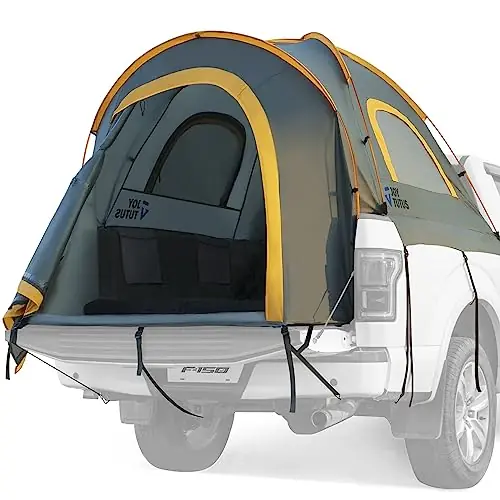 JOYTUTUS Pickup Truck Tent 5ft 2.0, Waterproof PU2000mm Double Layer for 2 Person, Portable Truck Bed Tent with Rainfly - Orange, Aluminum Pole