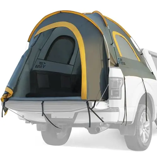JOYTUTUS Pickup Truck 6.5‘ 2.0, Waterproof PU2000mm Double Layer for 2 Person, Portable Truck Bed Tent with Rainfly - Orange