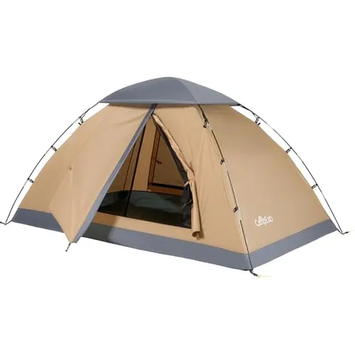 CampExo Camping Tent,2 Person Tent,Lightweight Waterproof Backpacking Tent,5-Minute Setup Outdoor Tent with Carry Bag,Ideal for Camping Hiking (Khaki)