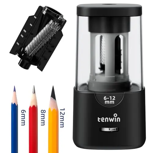 Tenwin Electric Pencil Sharpener - Auto Stop, Sharp & Fast, for 6-12mm Colored Pencils
