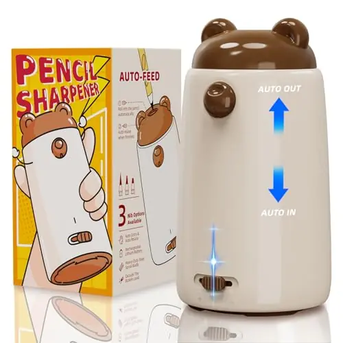 Fully Automatic Pencil Sharpener, Electric Pencil Sharpener for Kids, Auto in & Out, Rechargeable Pencil