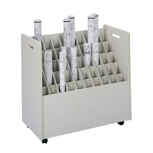Safco Wood and Laminate Mobile Roll File Cart, Document and Blueprint Holder