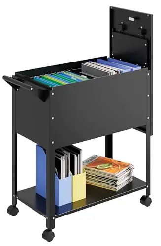 MIIIKO Mobile File Cart with Lock, Rolling File Cabinet Hanging Letter