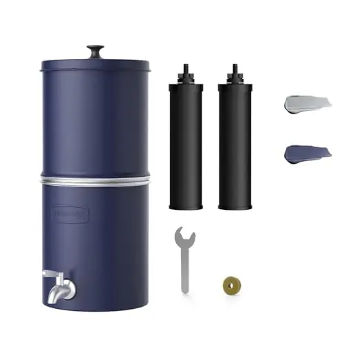 Waterdrop 2.25G Gravity Water Filter System, NSF/ANSI 42&372 Standard, Stainless Steel System with 2 Carbon Filters, Reduces 99% of Lead and Chlorine for Home, Camping, Emergencies, King Tank, Blue