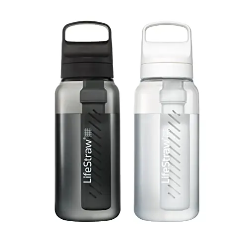 LifeStraw Go Series – BPA-Free Water Filter Bottle for Travel and Everyday Use, Removes Bacteria, Parasites and Microplastics, Improves Taste, 1L 2-Pack Icelandic Blue and Aegean Sea