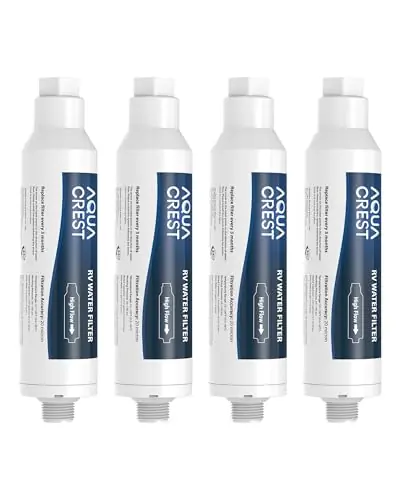 AQUA CREST RV Water Filter, RV Inline Water Filter with NSF Certified, Reduces Chlorine, Bad Taste and Odor, Ideal for Garden and Camper (Filter 4 Pack)