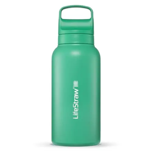 LifeStraw Go Series – Insulated Stainless Steel Water Filter Bottle for Travel and Everyday Use, Removes Bacteria, Parasites and Microplastics, Improves Taste, 1L Cactus Green