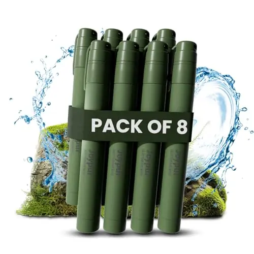 Camping Water Filtration Straw, Personal Water Filter Survival for Backup Filtration, Hiking, Travel - Emergency Portable Gear (Green, 8 Pack)