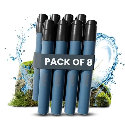 Joypur 8-Pack Personal Water Filter Straw for Hiking, Camping, Travel, and Emergency Preparedness - Portable Survival Gear Water Filtration System Backpacking Emergency High Capacity Purifier (Blue)